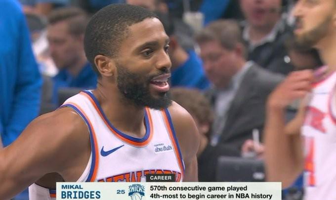 真铁人,布里奇斯自进NBA后生涯570场常规赛全勤,历史第四